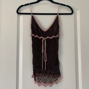 Never Worn Brown & Pink Macrame Tank Top
